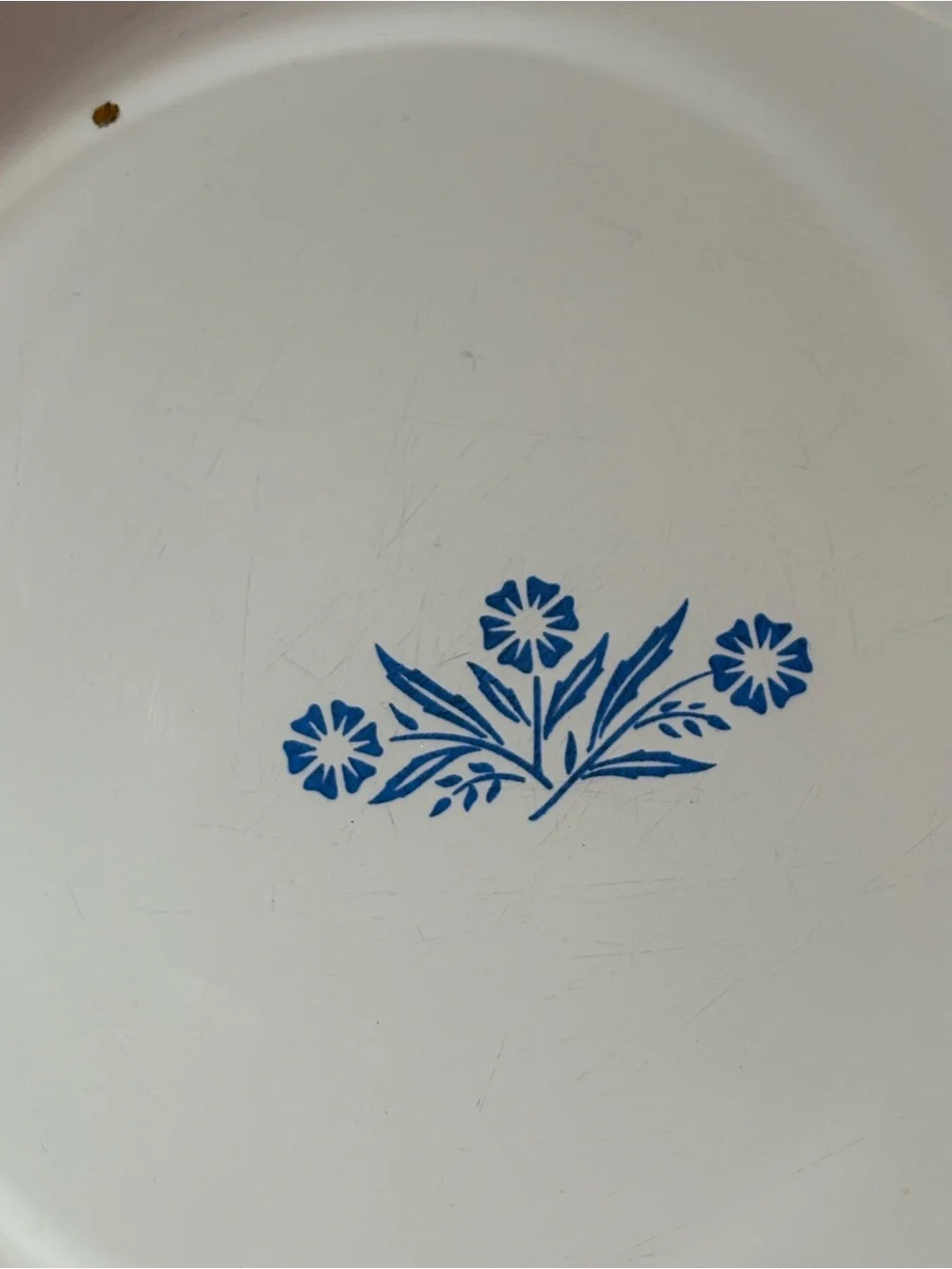 Vintage Corningware Round White Pie Baking Plate Retro Collectible Blue Flowers